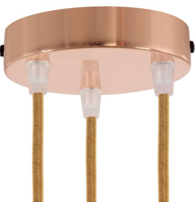 Rosone cilindrico in metallo finitura rame con staffa di fissaggio e cavetto giallo verde