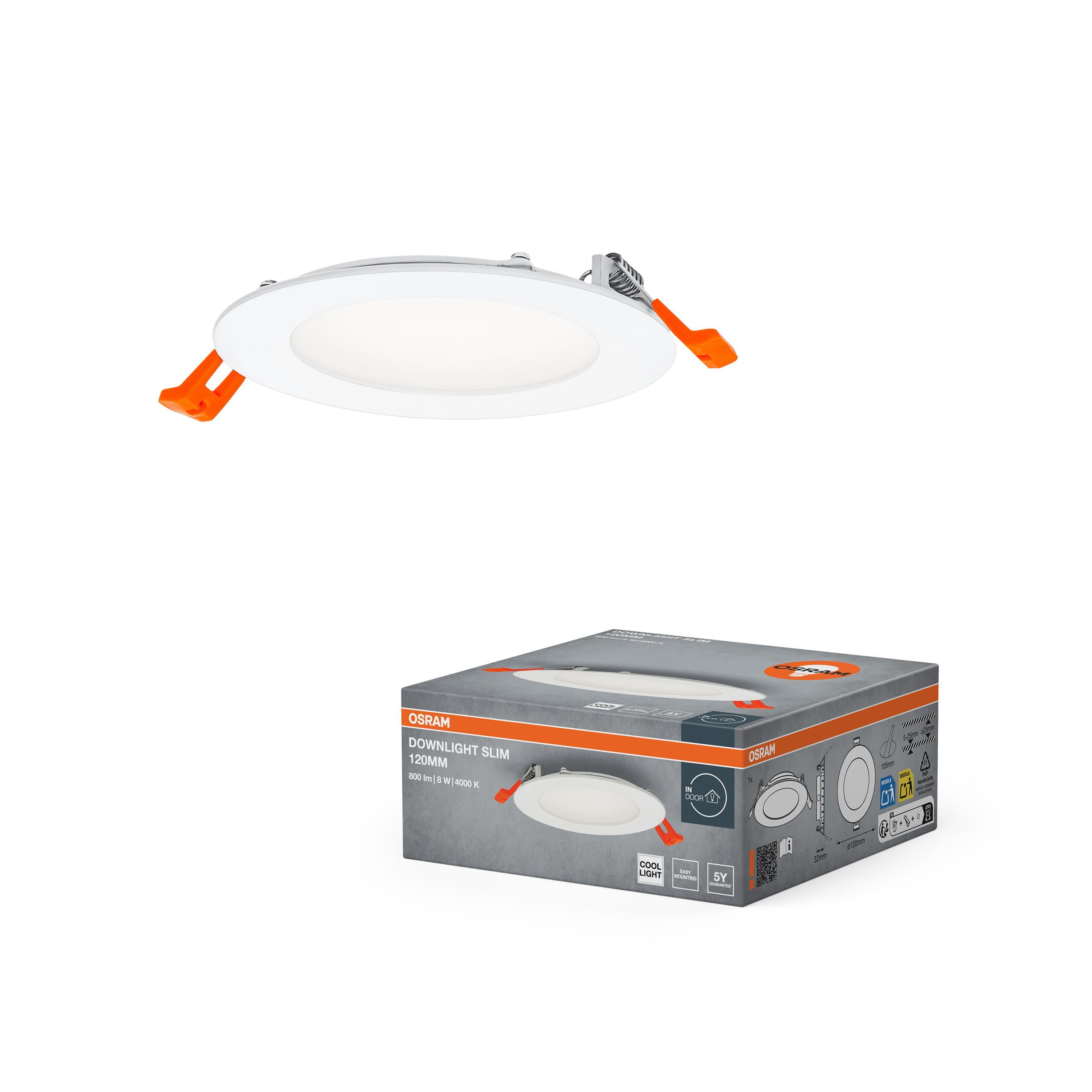 faretto led downlight slim 120mm 8w bianco ledvance confezione e prodotto da incasso