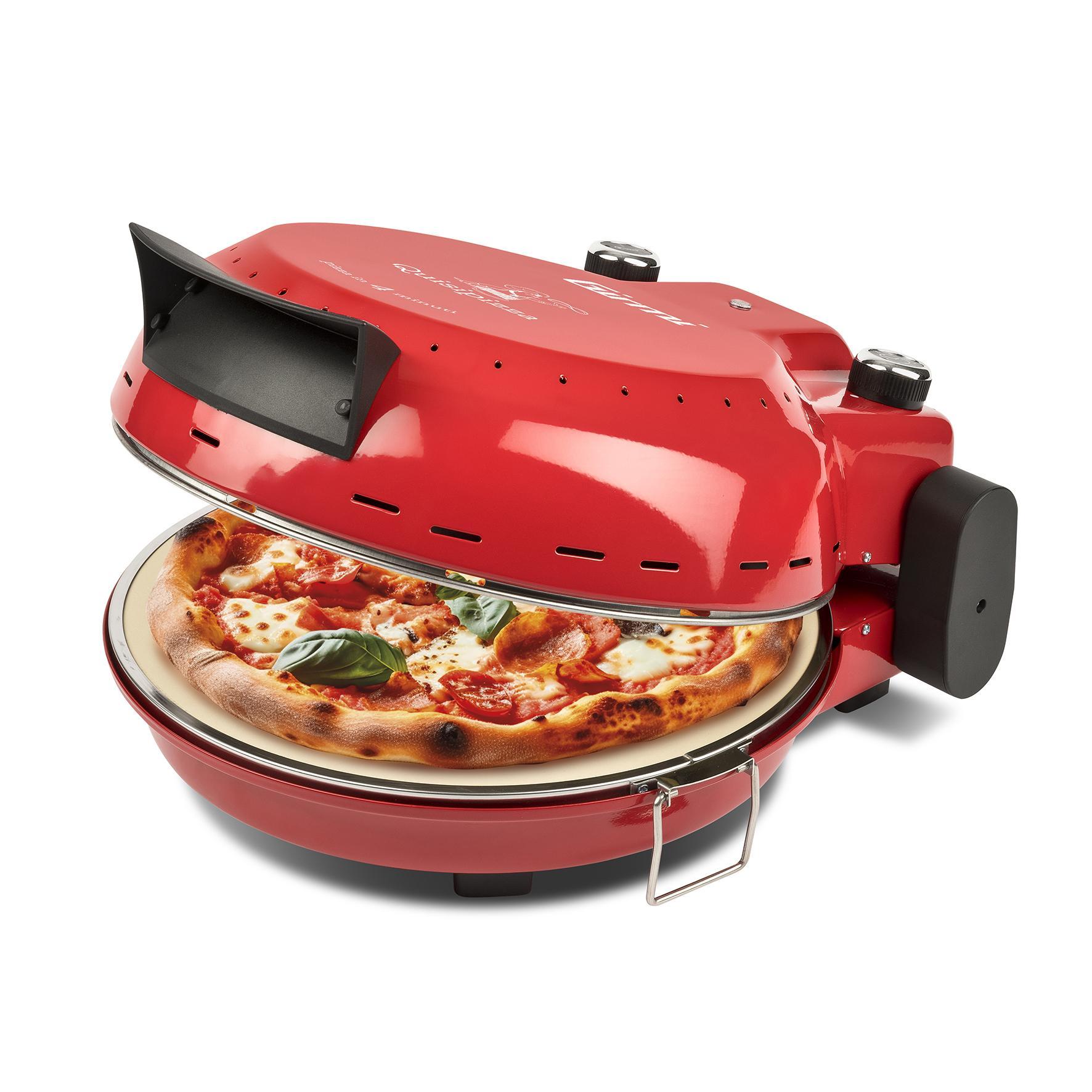 fornetto elettrico rosso cuoce pizza su pietra in cucina moderna