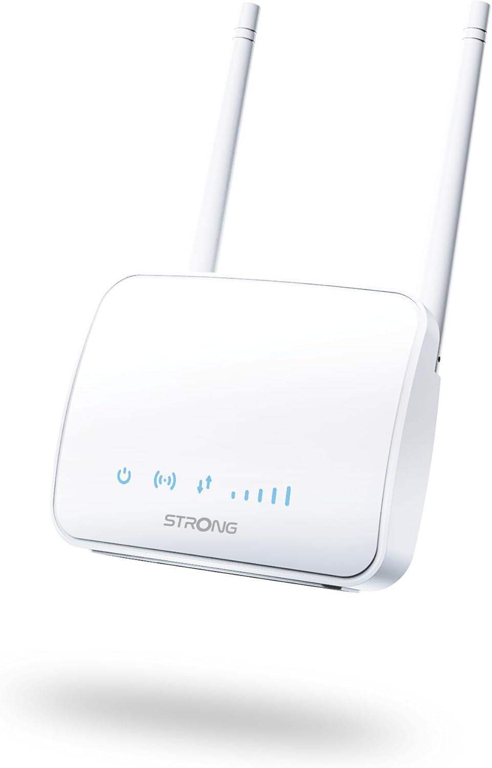 Router 4G LTE Strong in primo piano con design moderno e pulsanti LED