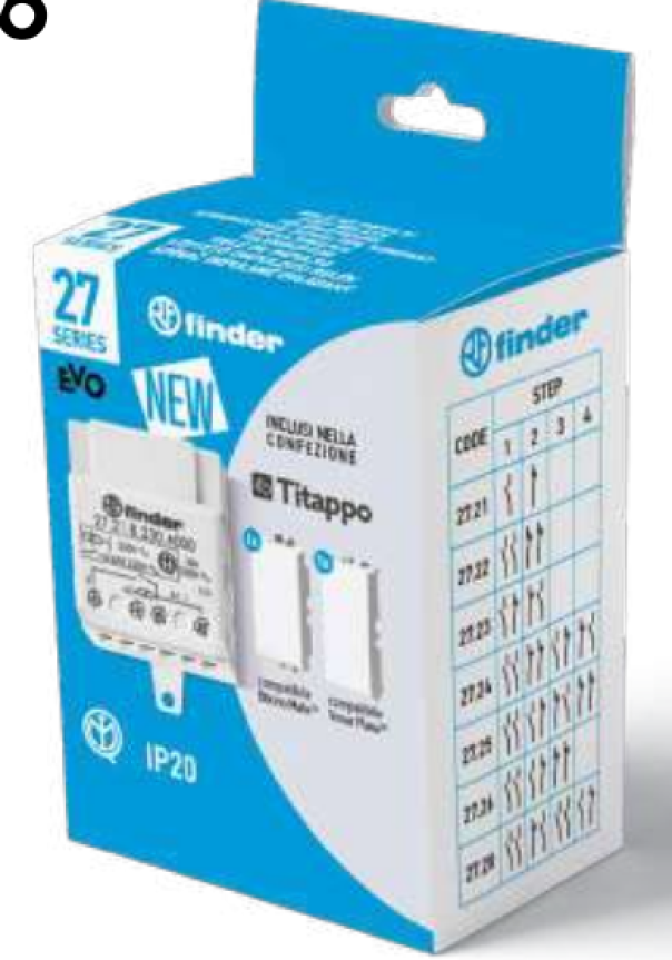 Kit relu00e8 Finder Serie 27 EVO confezione con moduli Titappo IP20