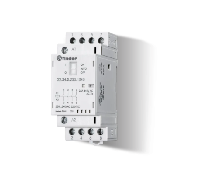 contattore modulare finder 25a 4 poli 36mm per automazione quadri elettrici