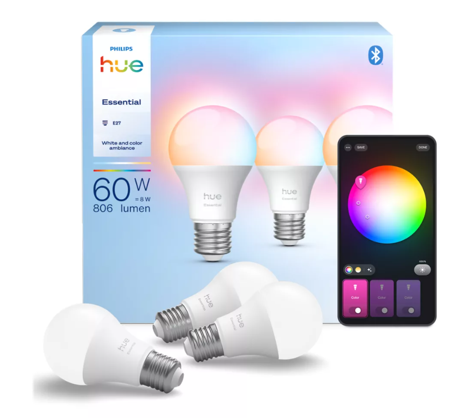 confezione lampadine philips hue led smart e27 gestione colori tramite app bluetooth