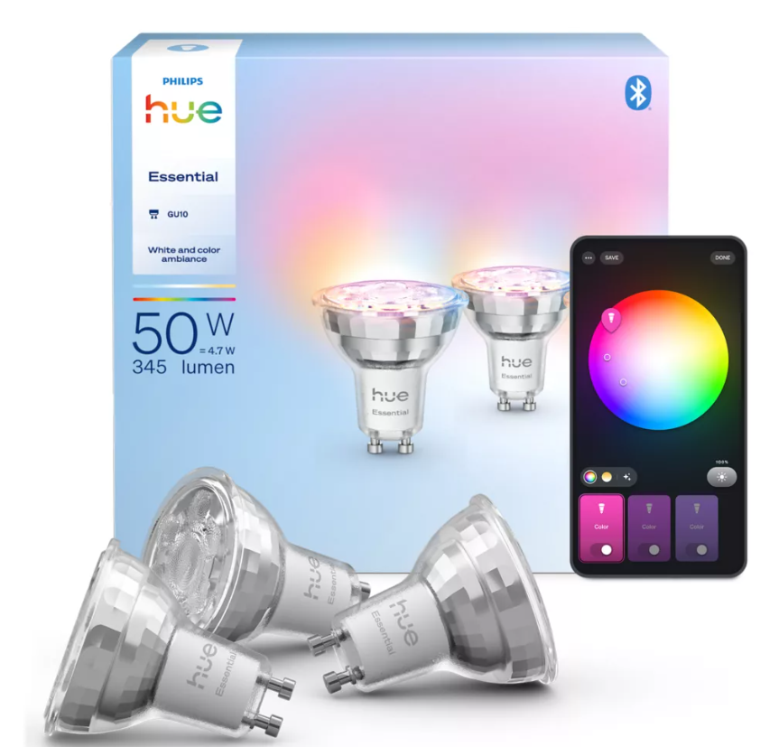 Lampadina LED smart GU10 Philips Essential confezione da 3 con controllo da smartphone