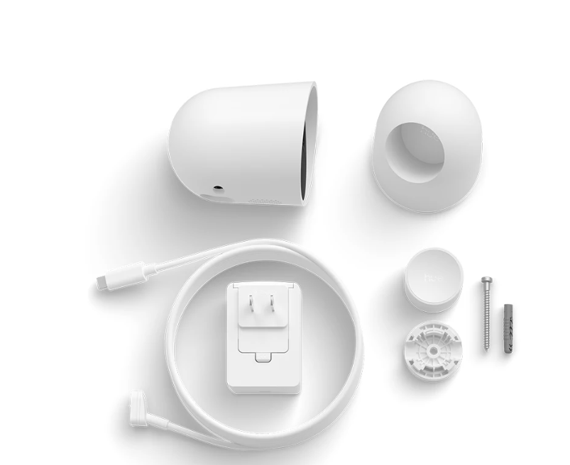 Contenuto confezione telecamera sicurezza Philips Hue Secure cablata con accessori e cavo di alimentazione