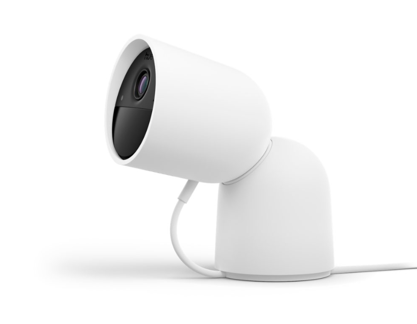 Telecamera di sicurezza Philips Hue Secure vista laterale su base cablata bianca