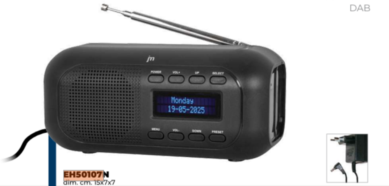 radiosveglia digitale DAB Plus Lowell compatta con display orario multifunzione nera