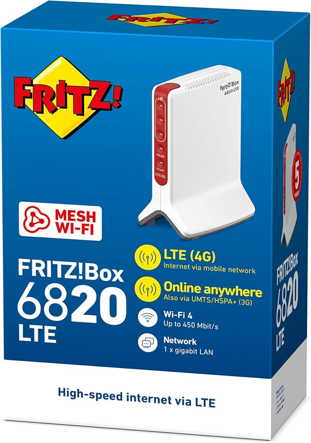 Confezione router FRITZ Box 6820 LTE WiFi Mesh 4G per connessione Internet stabile e veloce