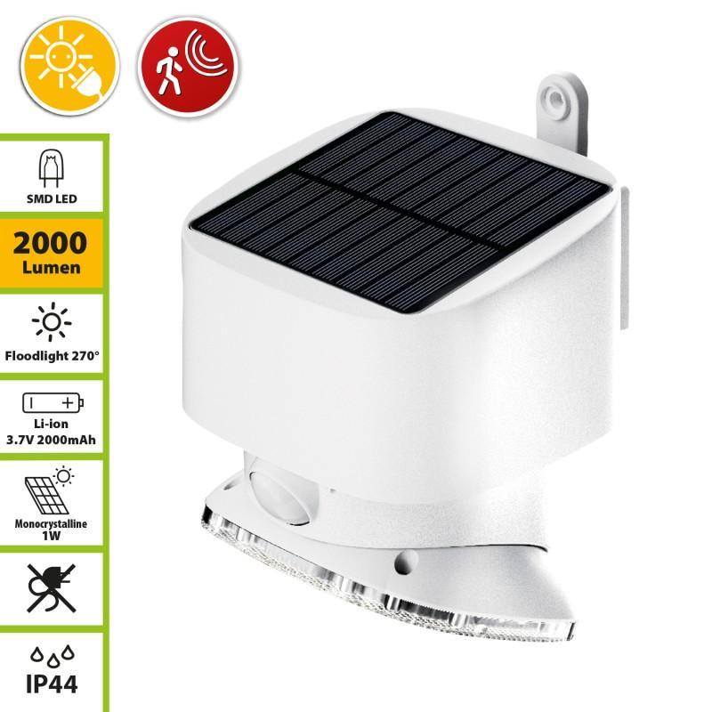 Faretto LED solare da esterno Velamp SL356 con sensore di movimento e 2000 lumen ideale per giardino cortile e terrazzo