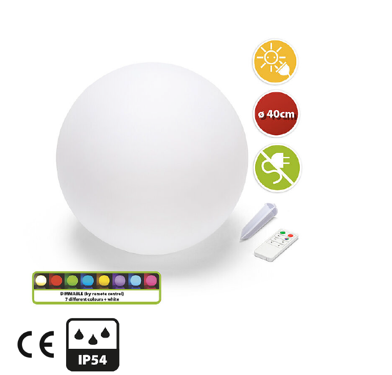 Lampada sfera LED RGB solare 40cm telecomando per esterni Velamp