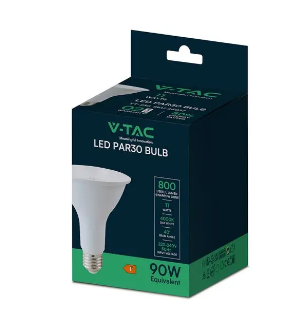 scatola lampadina led par30 11w e27 v-tac 4000k confezione originale