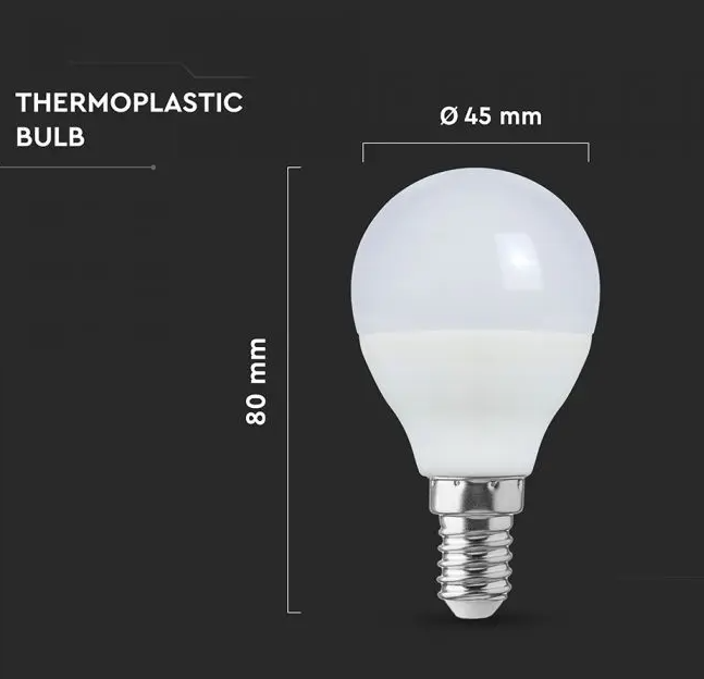Lampadina LED E14 bianca da 6.5W V-Tac realizzata in termoplastica con attacco piccolo