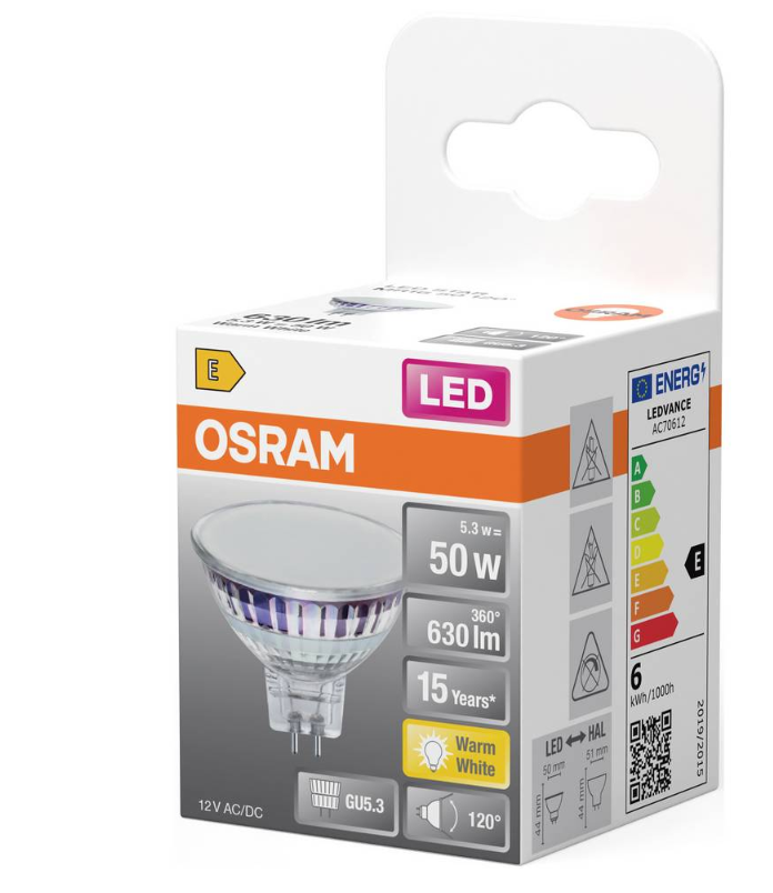 Confezione lampadina LED MR16 50W GU5.3 LEDVANCE vista laterale