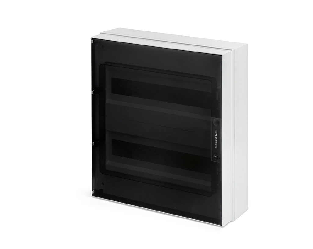 centralino da parete Scame 36 DIN grigio con sportello nero IP66 per installazione elettrica protetta
