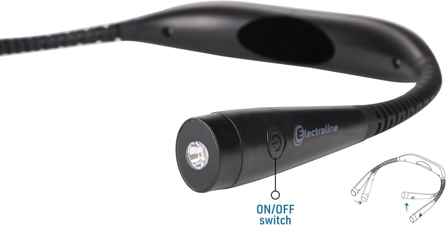 Particolare lampada LED nera Electraline con interruttore on off su struttura flessibile