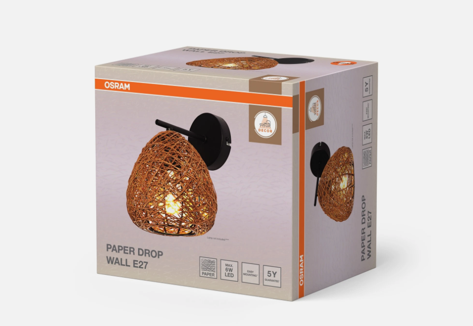 scatola prodotto applique decorativa paper drop wall e27 vista frontale