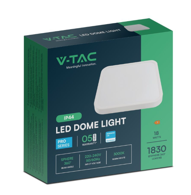confezione lampada led dome light quadrata 18w v-tac luce neutra ip44