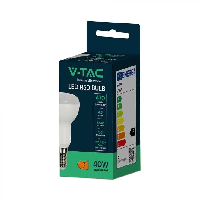 Dettaglio lampadina LED R50 con attacco E14 4.8W V-TAC bianca