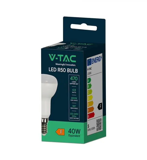 confezione lampadina led r50 v tac 4.8w attacco e14 luce fredda 6500k