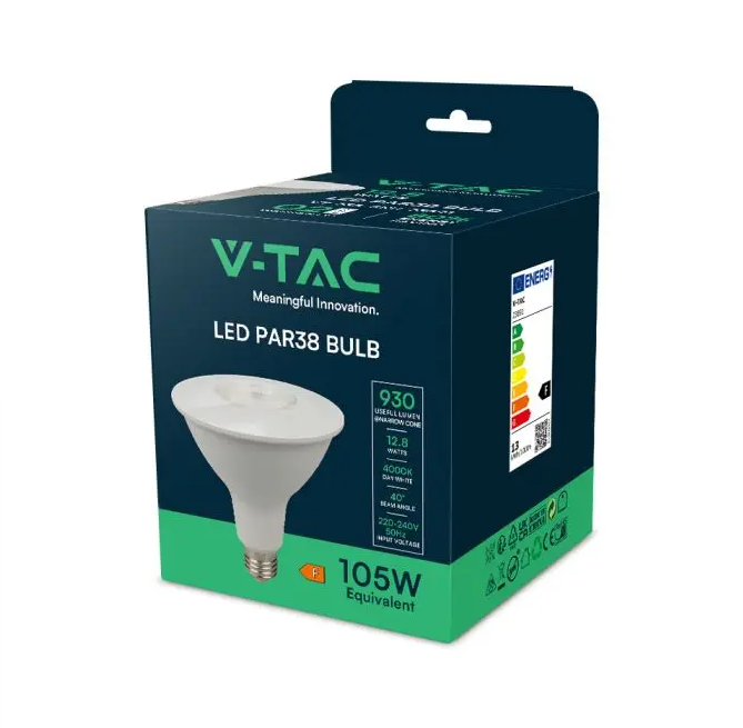confezione originale lampadina led par38 v-tac 12.8w e27 luce naturale
