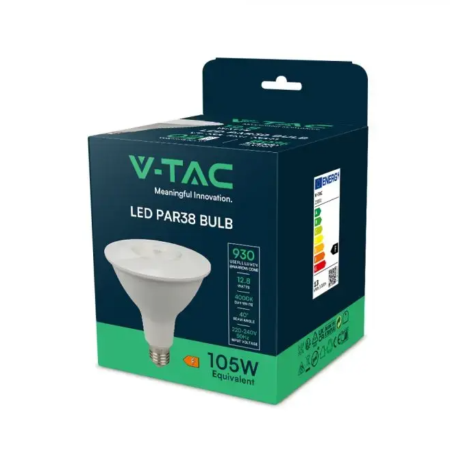 confezione lampadina led par38 v tac 12.8w e27 luce fredda 6500k