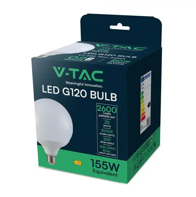 confezione lampadina led g120 vtac 22w e27 luce naturale
