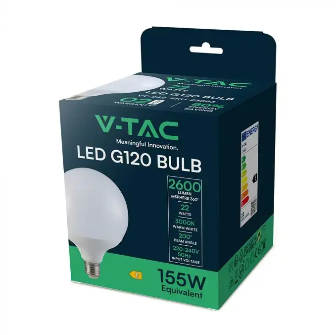 confezione lampadina led g120 globo 22w e27 v tac