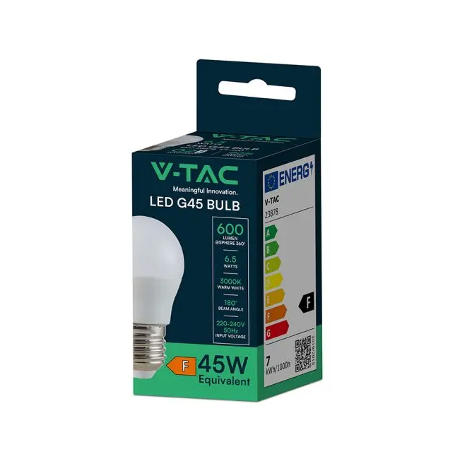 Lampadina LED E27 G45 6.5W V-TAC 23878 luce calda 3000K