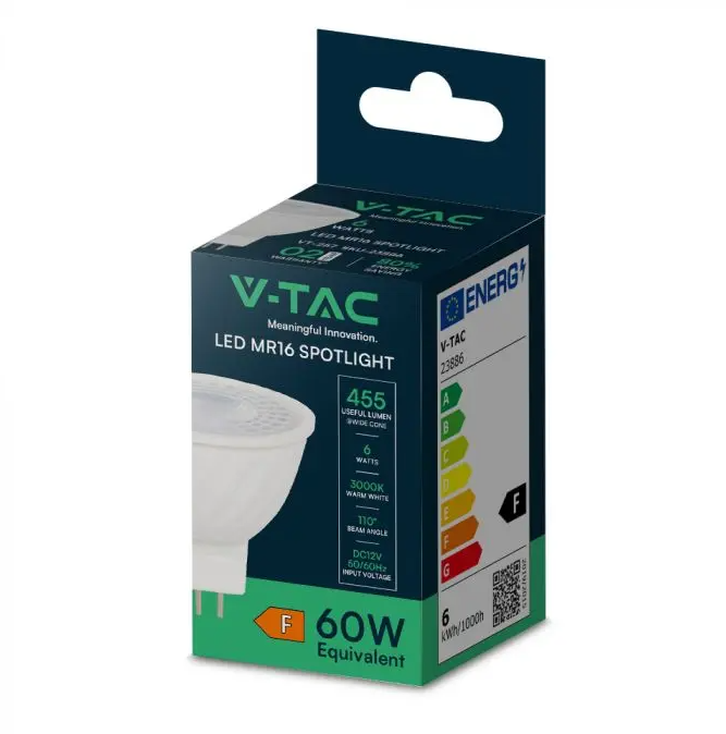Confezione lampadina LED MR16 spotlight 6W GU5.3 V-TAC 3000K 110 gradi