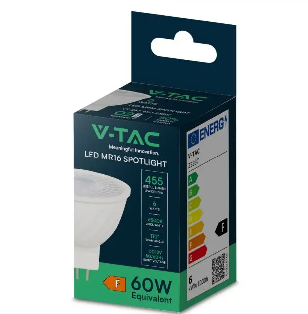 confezione lampadina led spotlight vtac gu5.3 6w 6500k 110 gradi