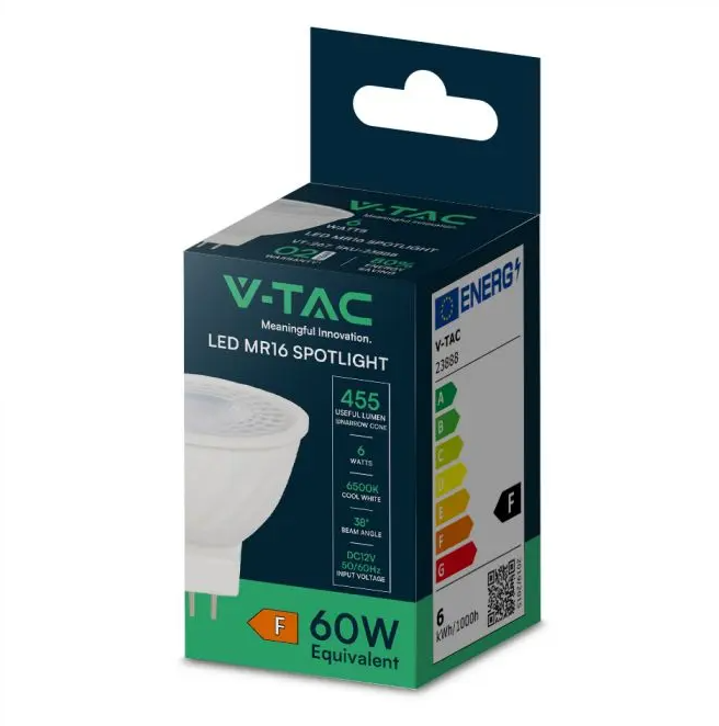 confezione faretto led v tac mr16 gu53 6w 6500k 38 gradi 455 lumen luce fredda