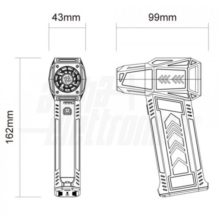 dimensioni soffiatore portatile Alpha Elettronica CK-110 disegno tecnico 162x99x43mm