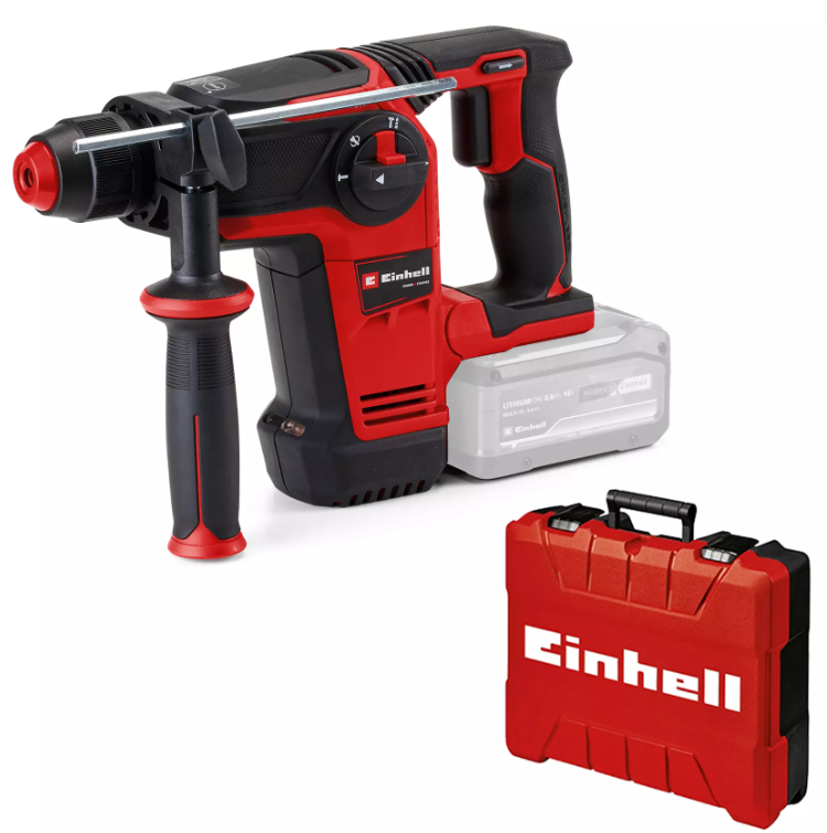 Utilizzo martello tassellatore a batteria Einhell su muro per lavori edili professionali