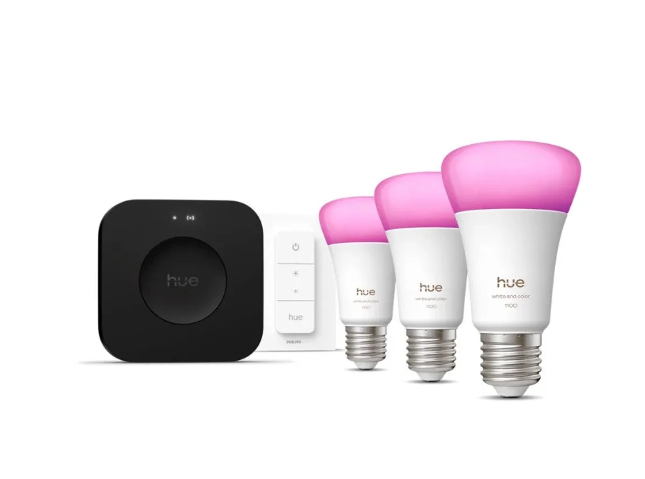 Kit completo Philips Hue con bridge, 3 lampadine LED E27 e confezione originale
