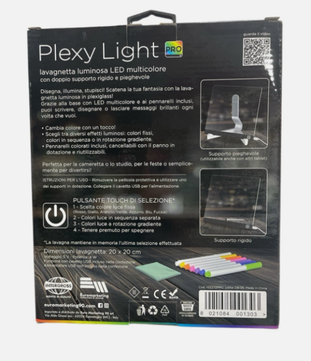 Set pennarelli colorati e panno per lavagna luminosa plexiglass