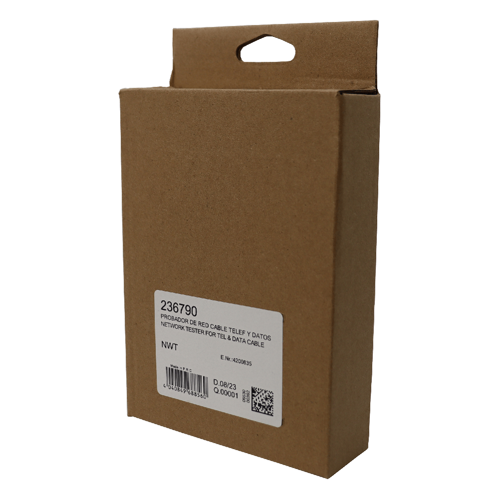 Confezione prodotto Televes 236790 tester per cavi di rete e telefonia in scatola di cartone