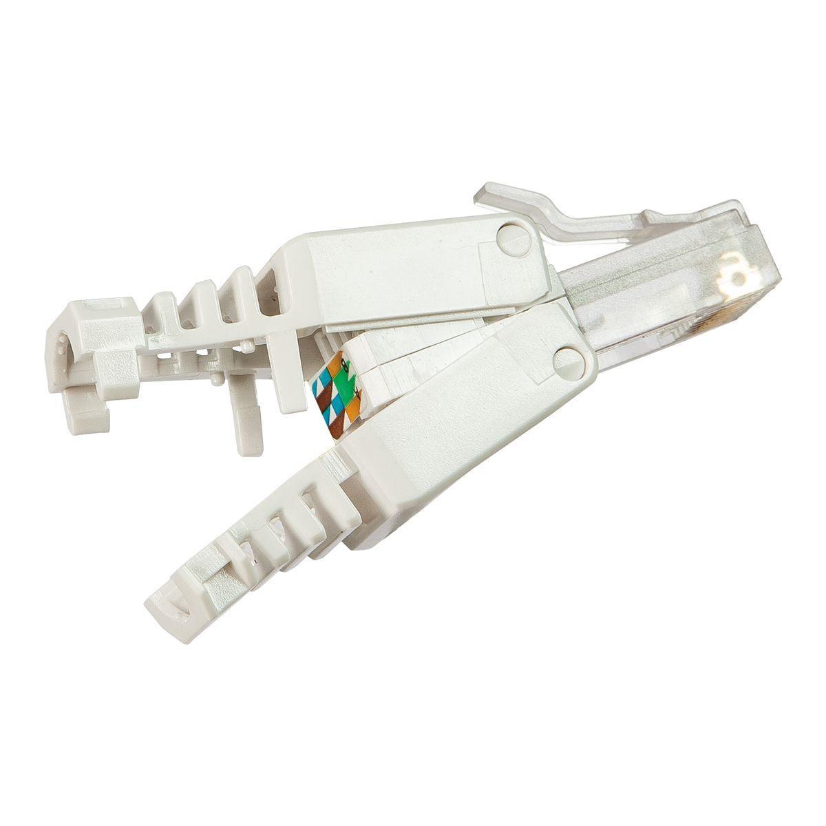 Connettore RJ45 Cat6 UTP tool-less Fanton bianco in dettaglio installazione