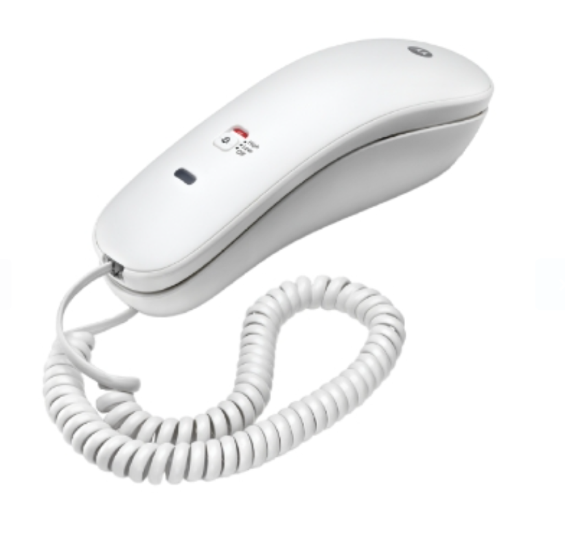 telefono fisso a filo bianco con cornetta e cavo spiralato