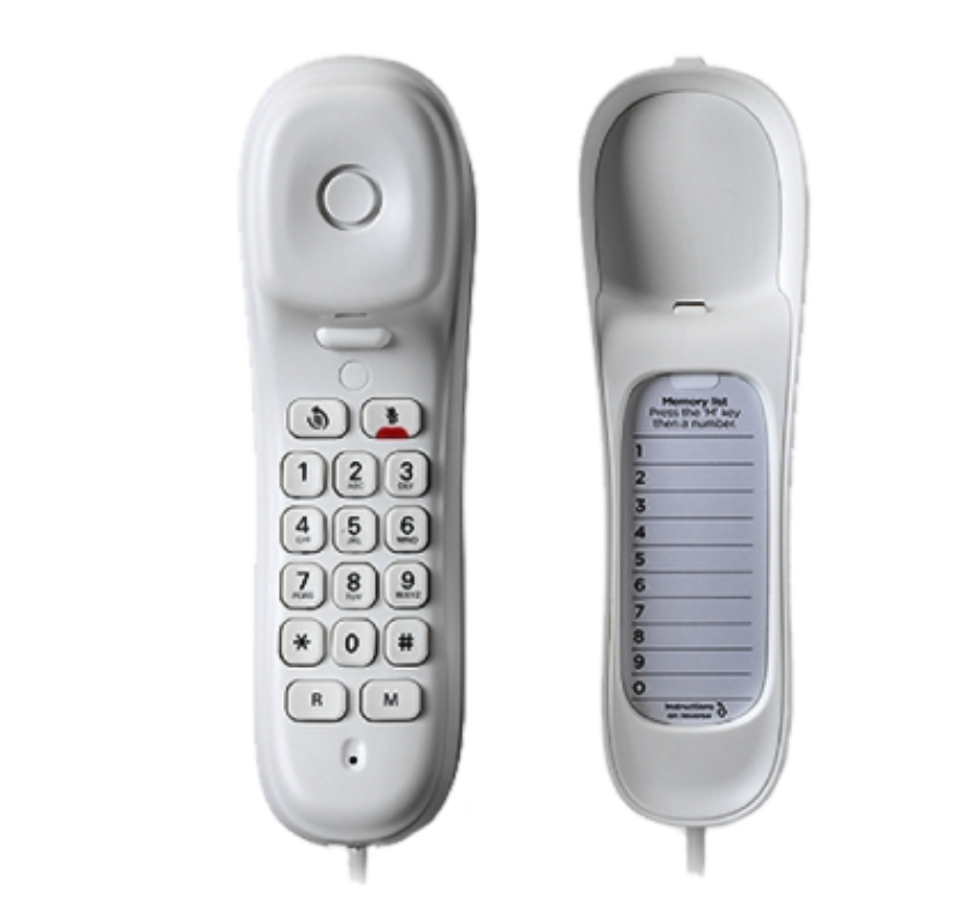 telefono fisso a filo bianco vista frontale con tastiera numerica