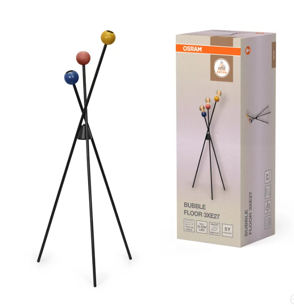 Lampada Ledvance Bubble Floor 3XE27 multicolore con packaging originale e struttura in metallo colorato