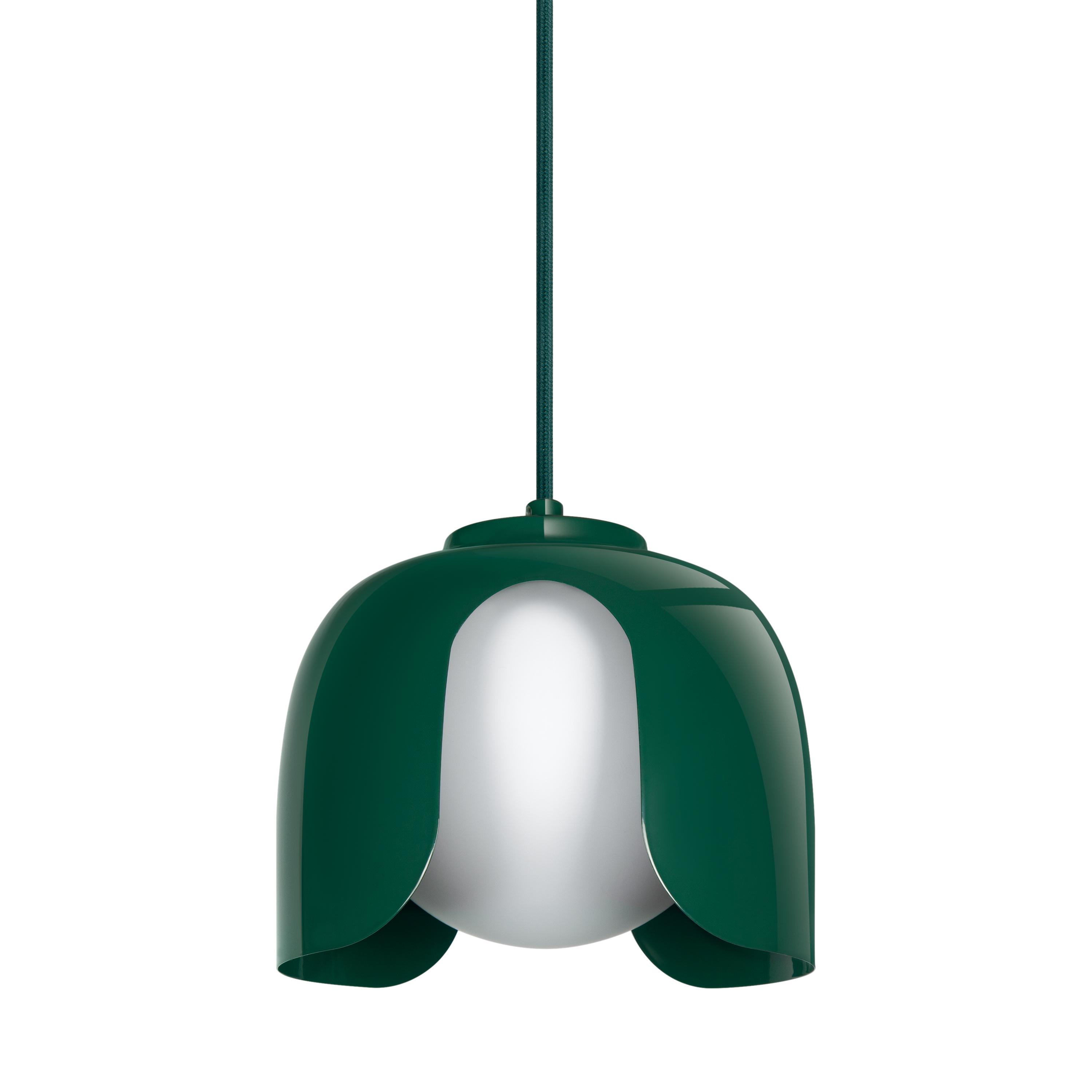 dettaglio lampadario design verde ledvance sospensione in acciaio e vetro