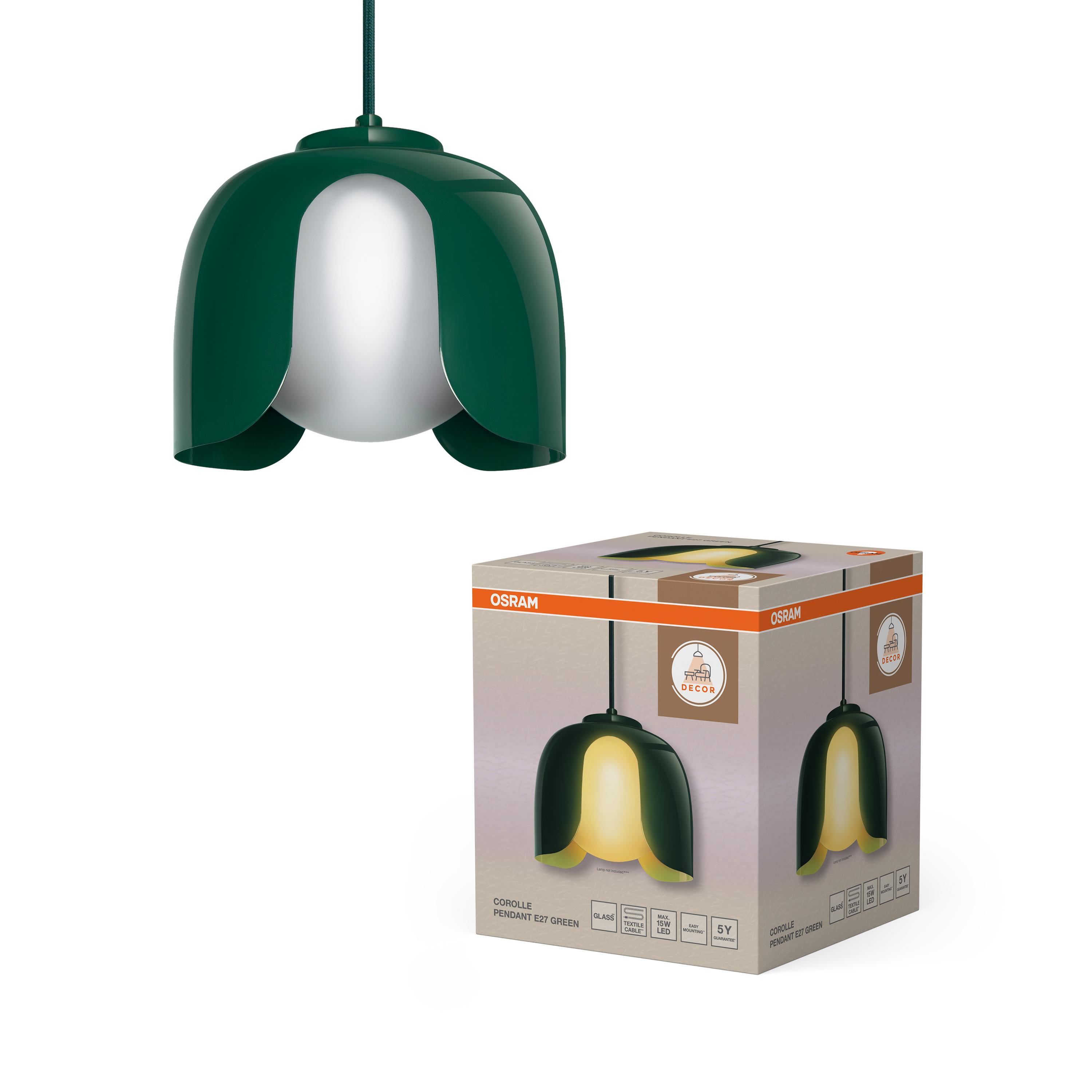 lampada sospensione moderna verde in metallo e vetro con confezione ledvance