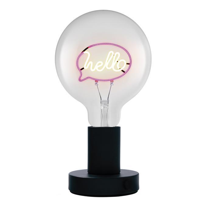 Lampada da tavolo LED Hello LEDVANCE vintage in metallo nero con vetro, design decorativo per soggiorno o camera.