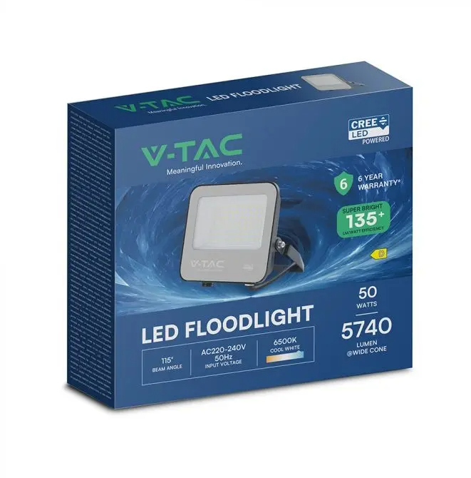 Confezione proiettore LED V-TAC 50W 6500K 5740 lumen per esterno