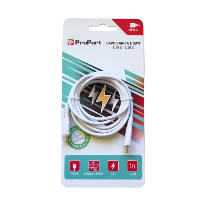 cavo usb tipo c a tipo c 3a bianco 1,5 metri per ricarica e dati life365 italy