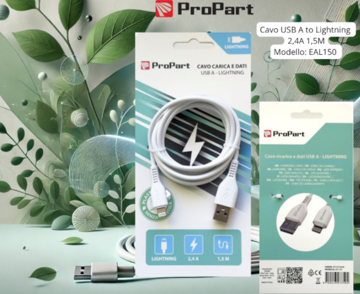 Cavo ricarica e dati USB A Lightning 2.4A 1.5 metri LIFE365 ITALY confezione multipla