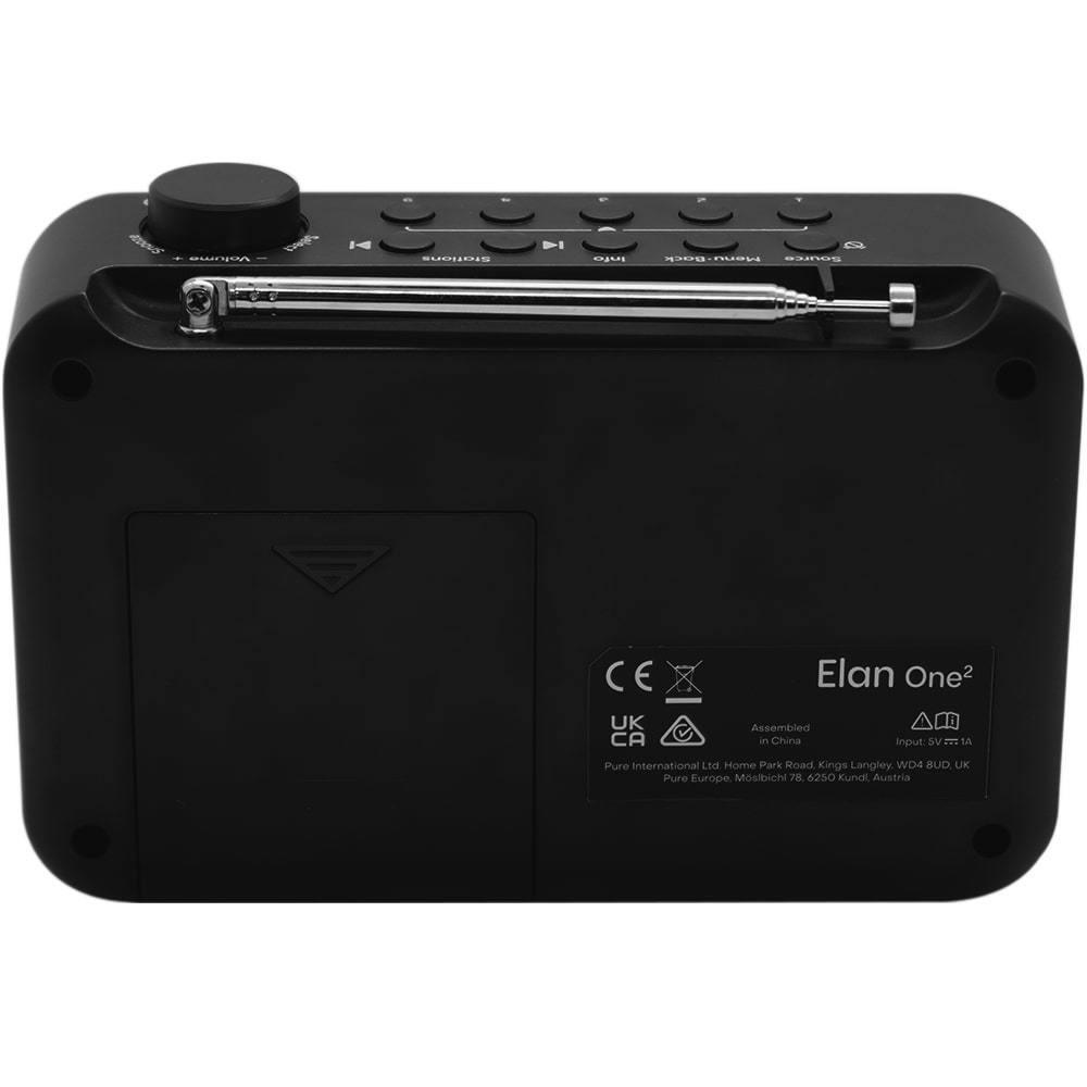 radio portatile pure elan one2 nera vista posteriore con antenna