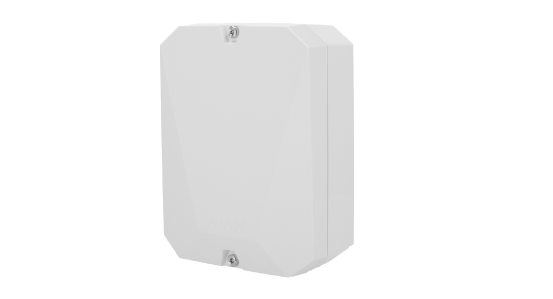 multitrasmettitore bianco per sistemi allarme compatibile con sensori filari vista laterale