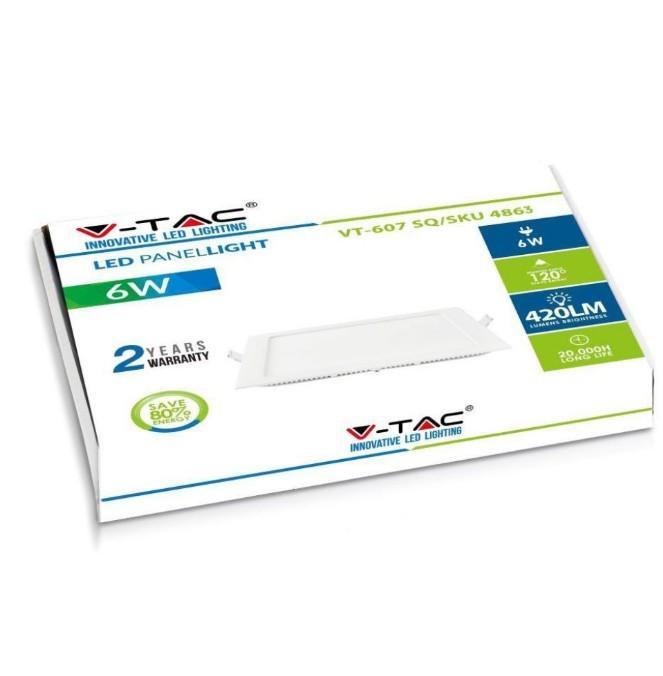 confezione pannello led vtac 6w bianco caldo 3000k 420lm