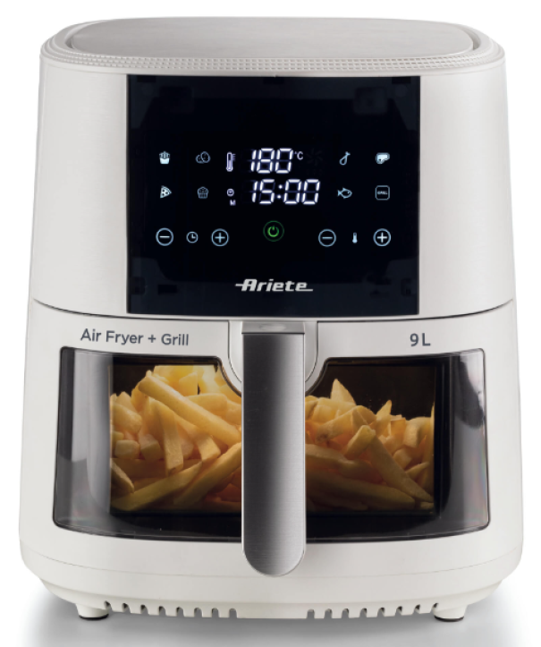 friggitrice ad aria ariete 9 litri con pannello touch e cestello trasparente bianco